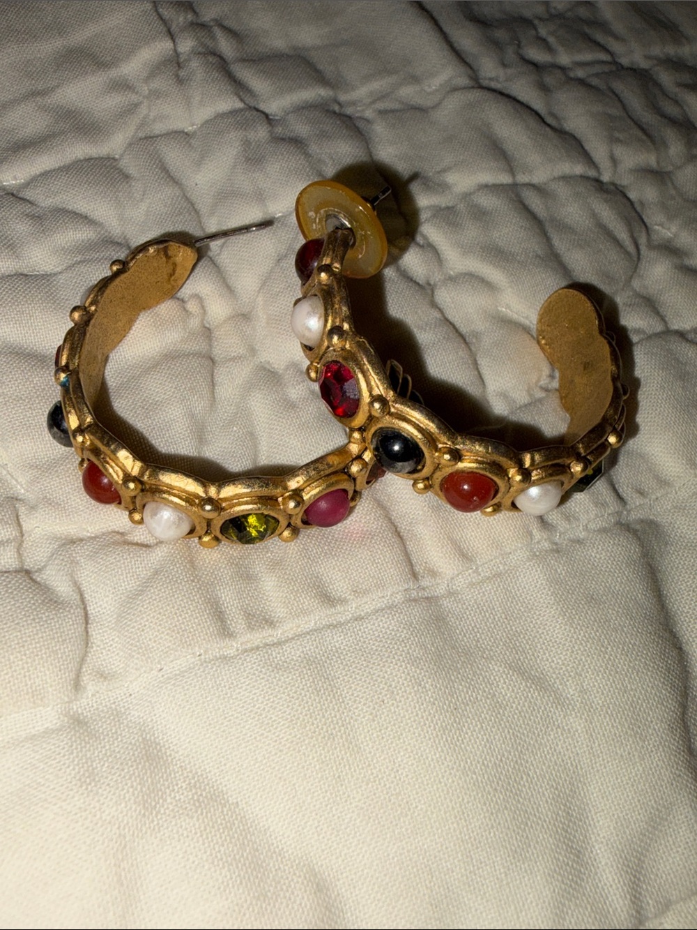 Gold tone Multi-Stone Hoop Earrings - Women Jewelry